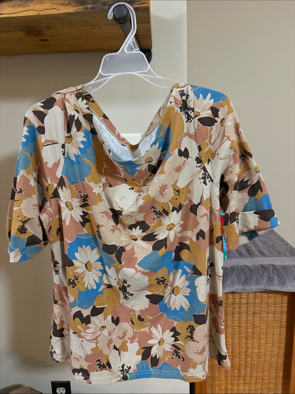 Women's Floral Cowl Neck Short Sleeve Top in Multi-Color